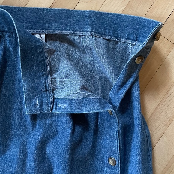 Vintage High Waisted Long Denim Skirt with Side Button Band - Picture 7 of 14